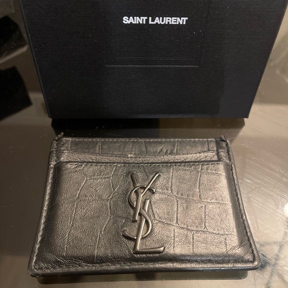 YSL Saint Laurent Crocodile Embossed Black Leather Card Holder With Box - Picture 5 of 7